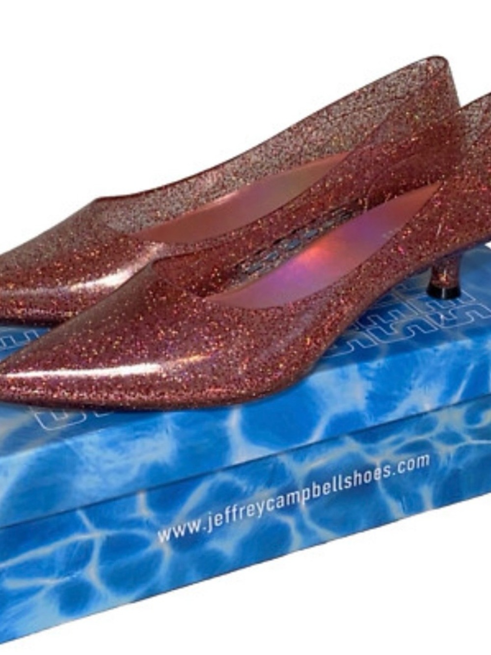 Jeffrey Campbell Red Glitter Pointed-Toe Jelly Kitten Heel Pumps
